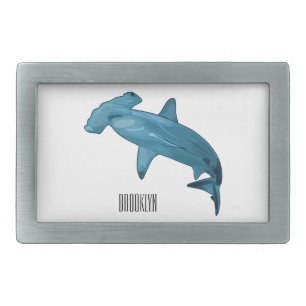Hammerhead shark cartoon illustration belt buckle