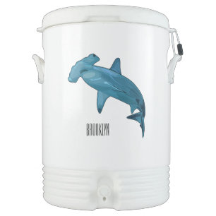 Hammerhead shark cartoon illustration beverage cooler