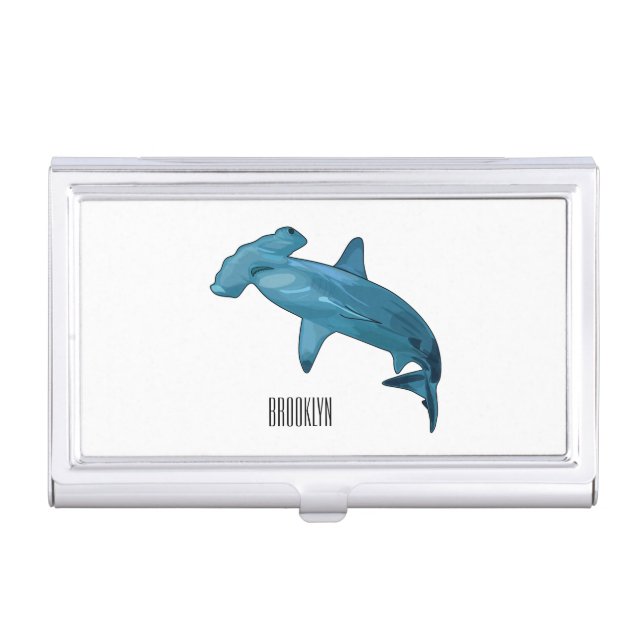 Hammerhead shark cartoon illustration business card case (Front)