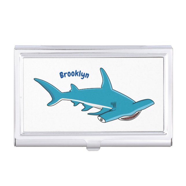 Hammerhead shark cartoon illustration   business card case (Front)