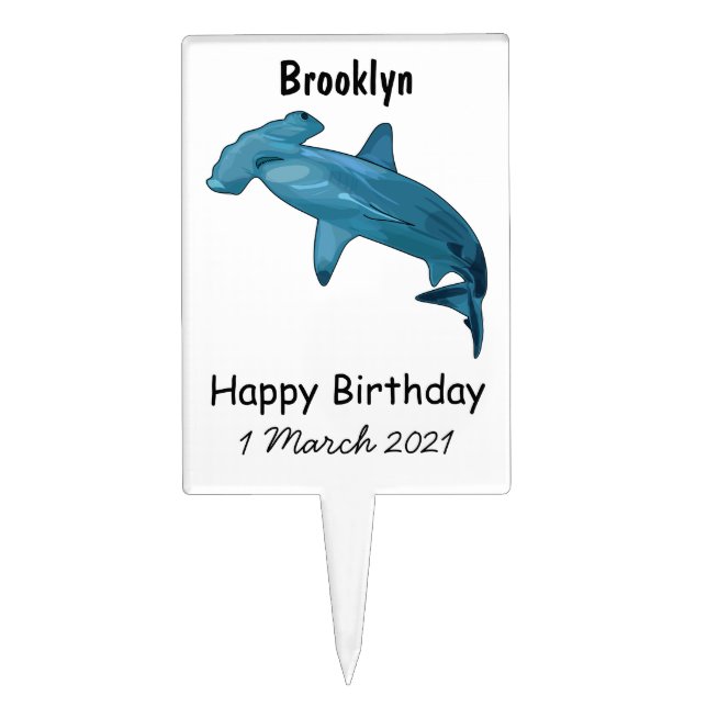 Hammerhead shark cartoon illustration cake topper (Front)