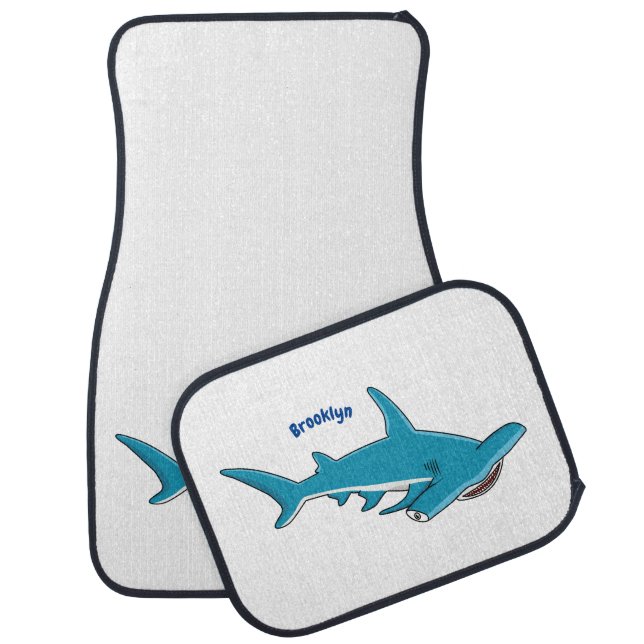 Hammerhead shark cartoon illustration car floor mat (Set)