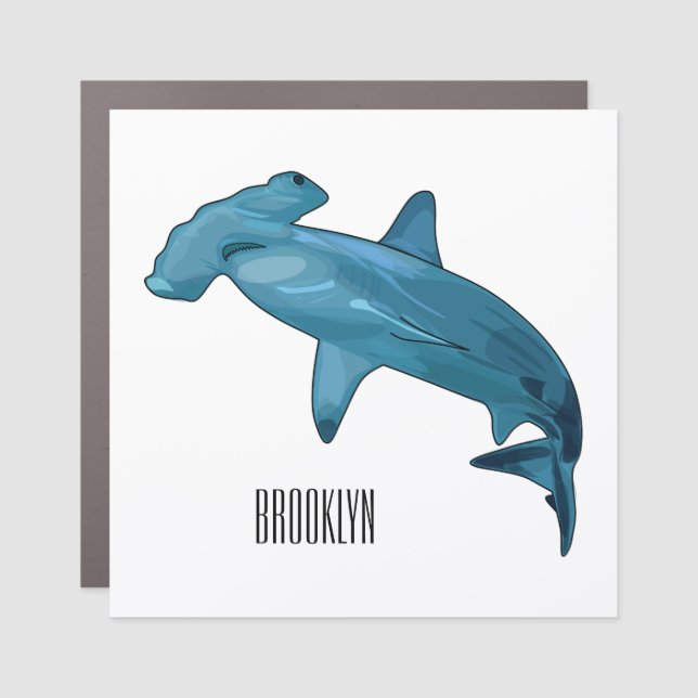 Hammerhead shark cartoon illustration car magnet (Front)