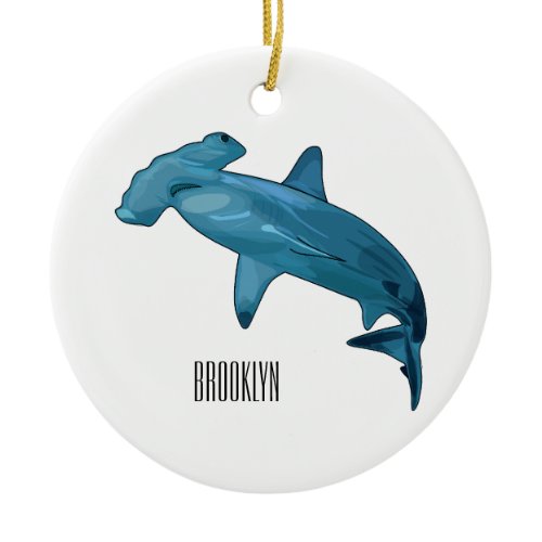 Hammerhead shark cartoon illustration ceramic ornament