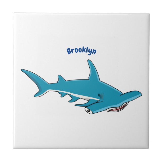 Hammerhead shark cartoon illustration ceramic tile (Front)