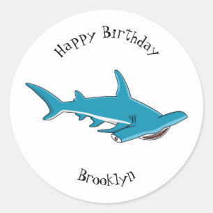 Hammerhead shark cartoon illustration classic round sticker