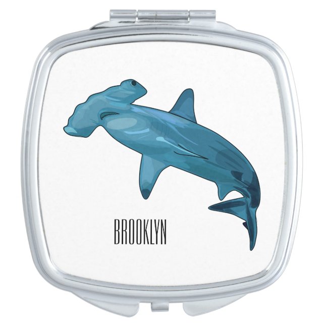 Hammerhead shark cartoon illustration compact mirror (Front)