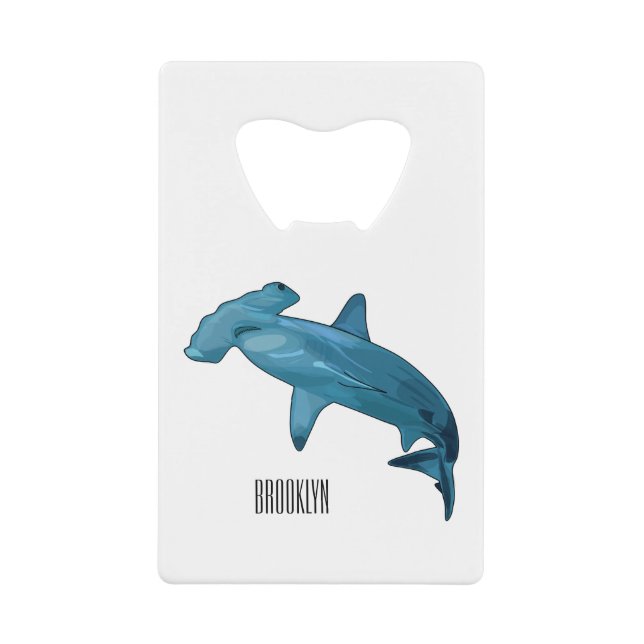 Hammerhead shark cartoon illustration credit card bottle opener (Front)