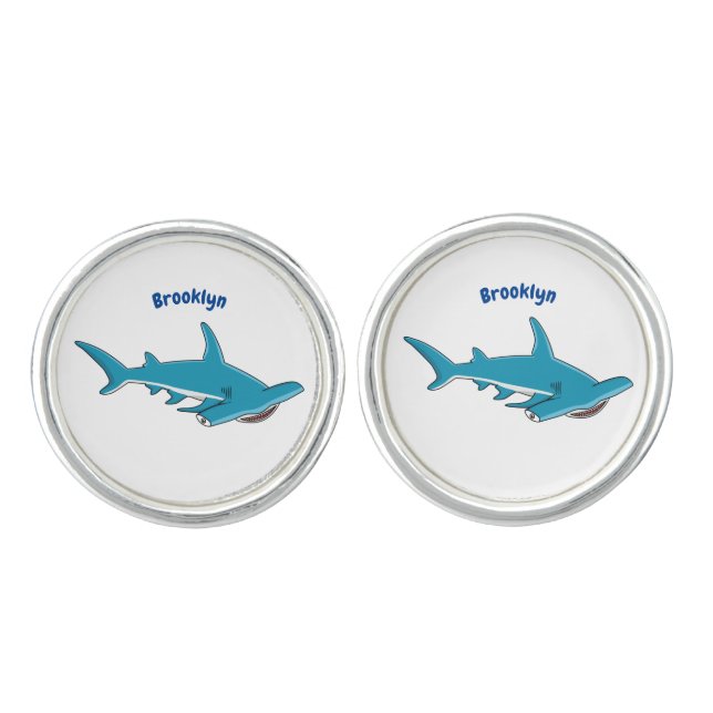 Hammerhead shark cartoon illustration  cufflinks (Front)