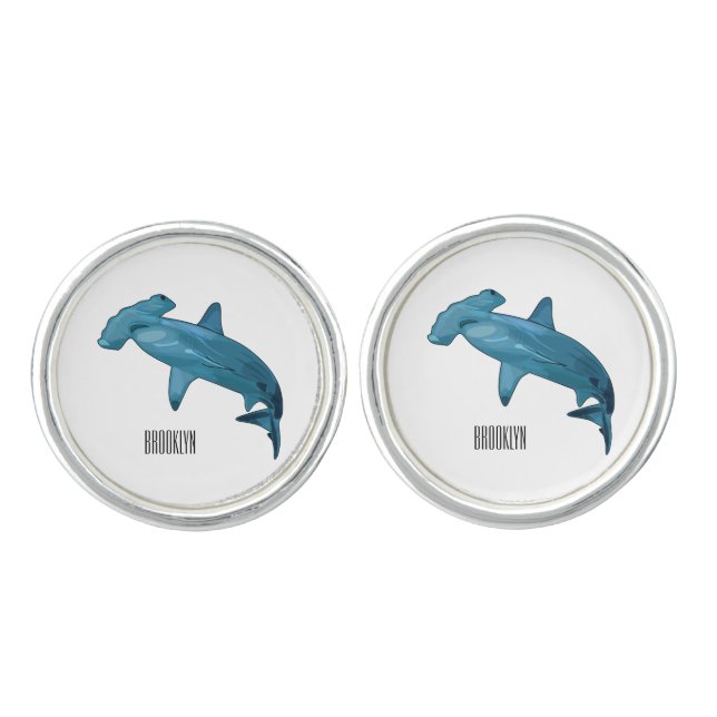Hammerhead shark cartoon illustration cufflinks (Front)