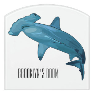Hammerhead shark cartoon illustration door sign