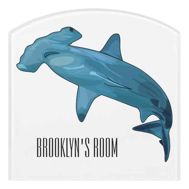 Hammerhead shark cartoon illustration door sign (Contour Front)