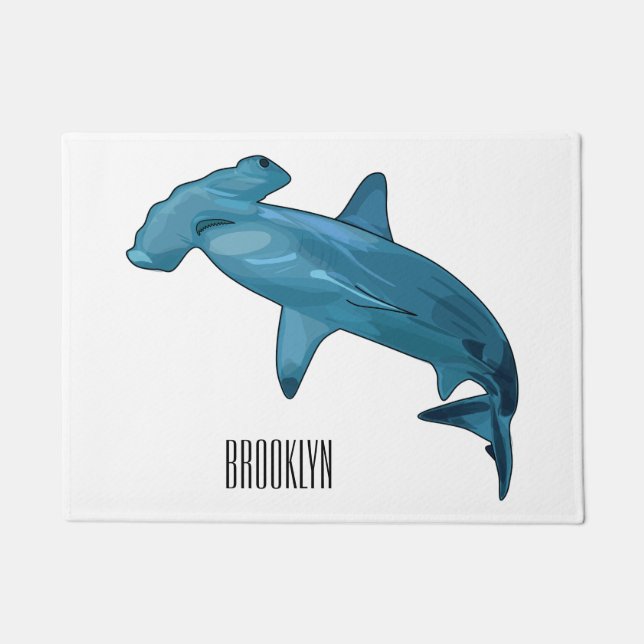 Hammerhead shark cartoon illustration doormat (Front)