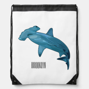 Hammerhead shark cartoon illustration drawstring bag