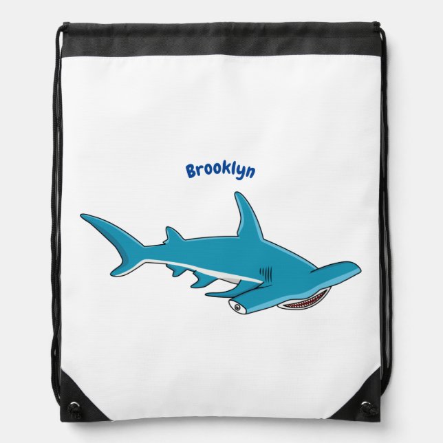 Hammerhead shark cartoon illustration  drawstring bag (Front)