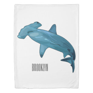 Hammerhead shark cartoon illustration duvet cover