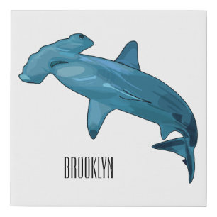 Hammerhead shark cartoon illustration faux canvas print