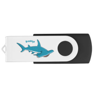 Hammerhead shark cartoon illustration flash drive