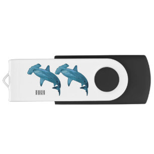 Hammerhead shark cartoon illustration flash drive