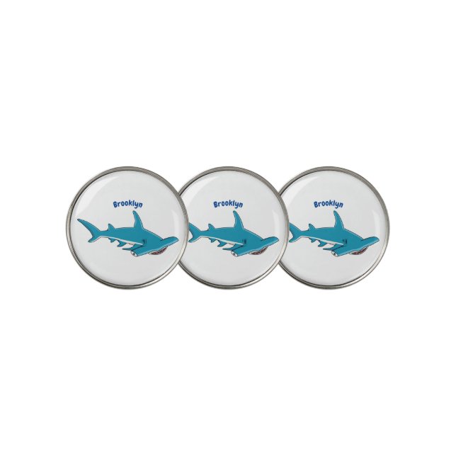 Hammerhead shark cartoon illustration golf ball marker (3 Up)
