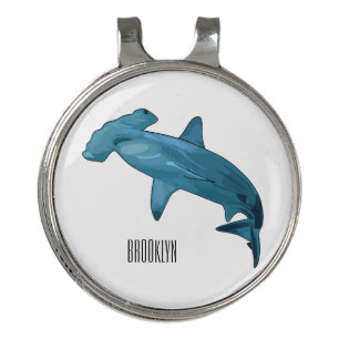 Hammerhead shark cartoon illustration golf hat clip