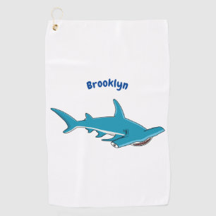 Hammerhead shark cartoon illustration golf towel