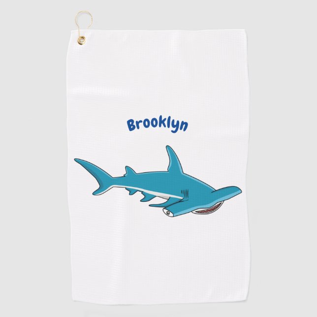 Hammerhead shark cartoon illustration golf towel (Front)