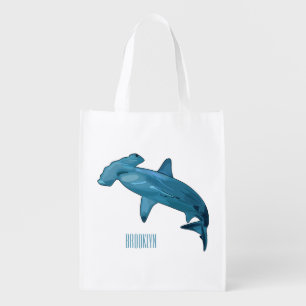 Hammerhead shark cartoon illustration grocery bag