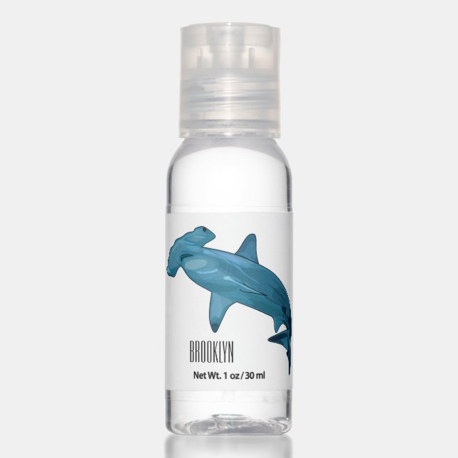 Hammerhead shark cartoon illustration  hand sanitizer (Front)