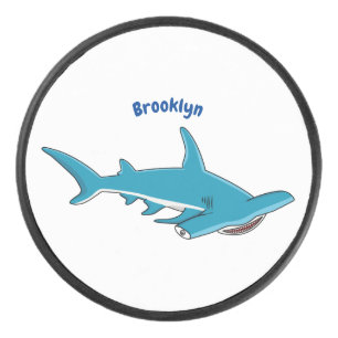 Hammerhead shark cartoon illustration hockey puck