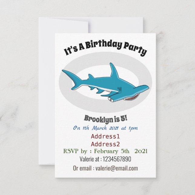 Hammerhead shark cartoon illustration  invitation (Front)