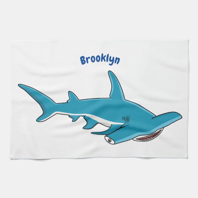 Hammerhead shark cartoon illustration  kitchen towel (Horizontal)