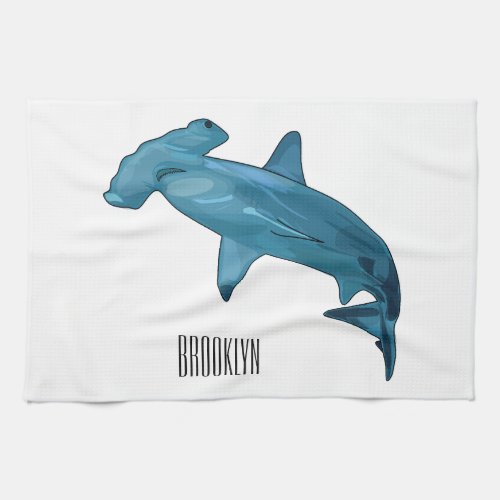 Hammerhead shark cartoon illustration kitchen towel