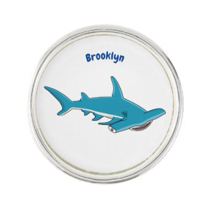 Hammerhead shark cartoon illustration  lapel pin