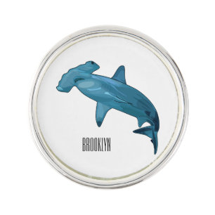 Hammerhead shark cartoon illustration lapel pin