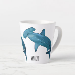 Hammerhead shark cartoon illustration latte mug