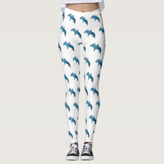 Hammerhead shark cartoon illustration leggings (Front)