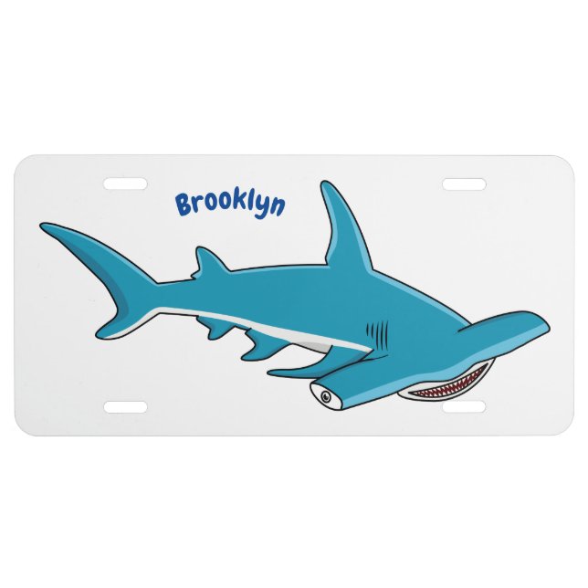 Hammerhead shark cartoon illustration  license plate (Front)