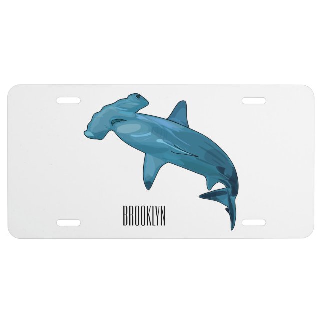 Hammerhead shark cartoon illustration license plate (Front)