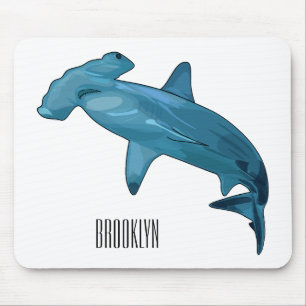 Hammerhead shark cartoon illustration mouse pad