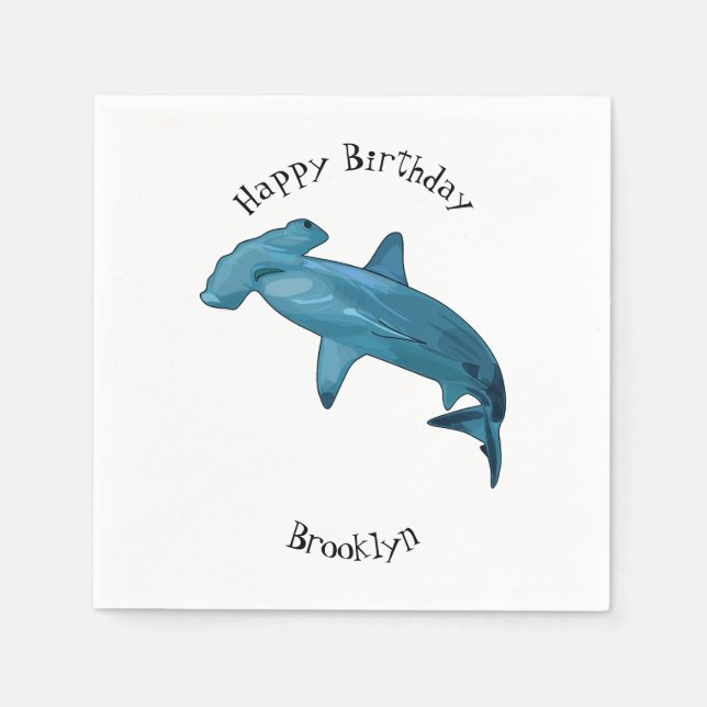Hammerhead shark cartoon illustration napkins (Front)