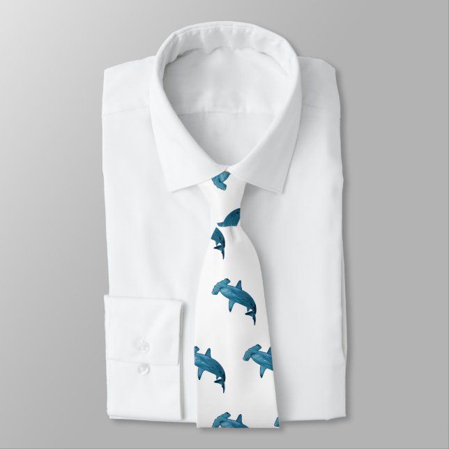 Hammerhead shark cartoon illustration neck tie (Tied)