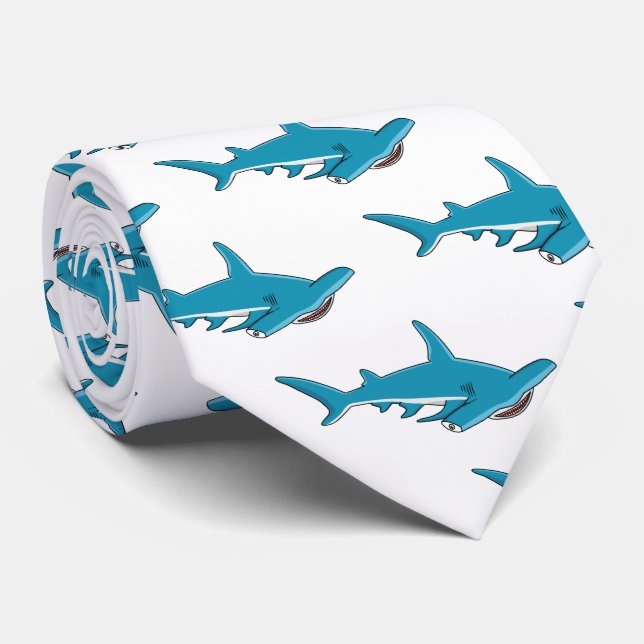 Hammerhead shark cartoon illustration neck tie (Rolled)