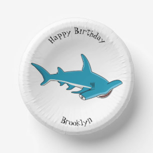 Hammerhead shark cartoon illustration paper bowls