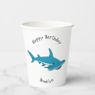 Hammerhead shark cartoon illustration paper cups