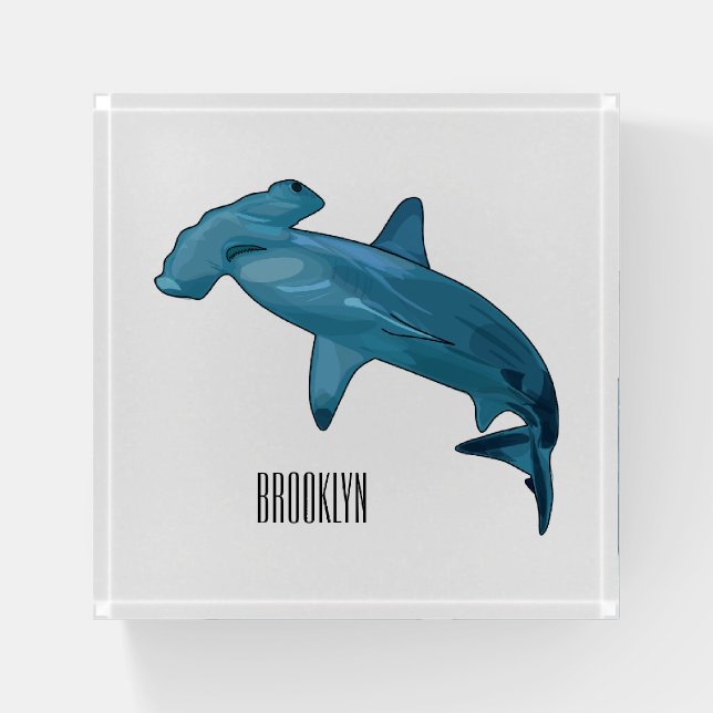 Hammerhead shark cartoon illustration paperweight (Front)