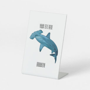 Hammerhead shark cartoon illustration pedestal sign