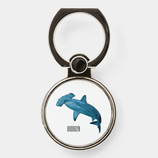 Hammerhead shark cartoon illustration phone ring stand (Front)