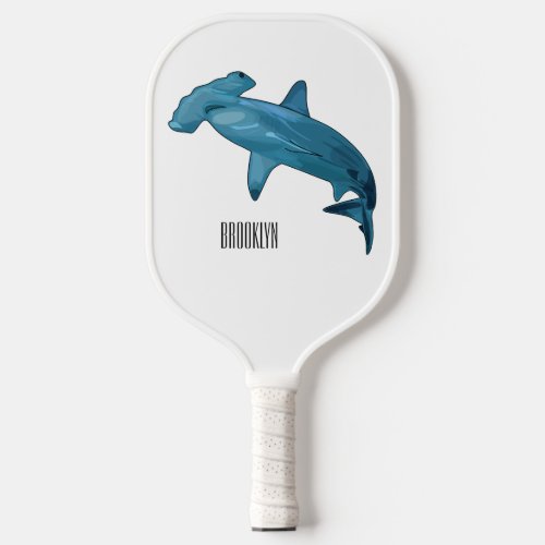 Hammerhead shark cartoon illustration pickleball paddle