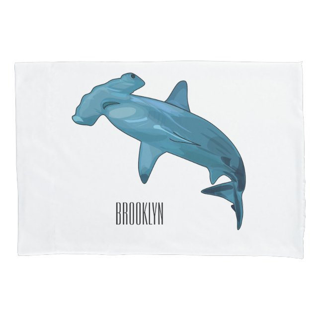 Hammerhead shark cartoon illustration pillow case (Front)